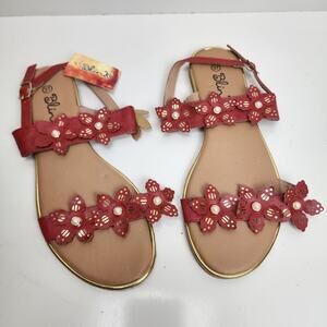Blink Brand Red Flowered Open-Toe Gold & Pearl Accent Sandals Women's Size 6.5